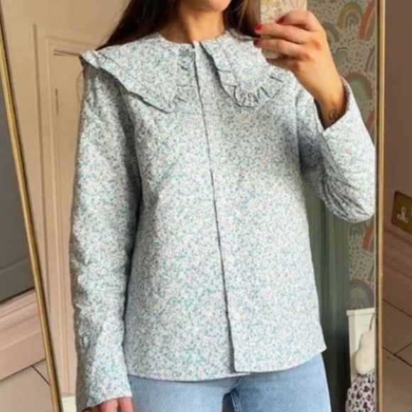 H&M Floral Frill-Trim-Collar Quilted Shacket - Picture 6 of 14